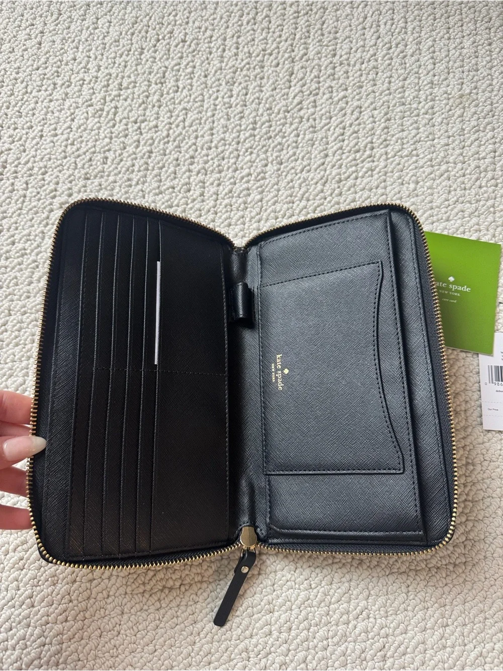 kate spade Black Zip-Around Continental Wallet with Gold Logo